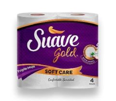 PAPEL HIGIÉNICO SUAVE GOLD SOFT CARE DE 4 ROLLOS 270 HOJAS